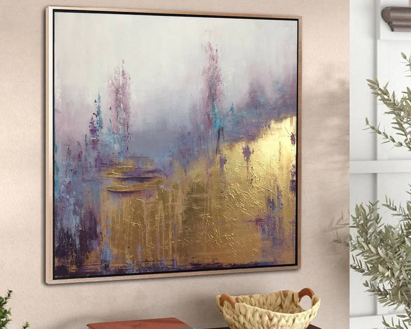 Bedroom Handmade Dining Modern Purple Abstract Canvas Wall Art MUBF4
